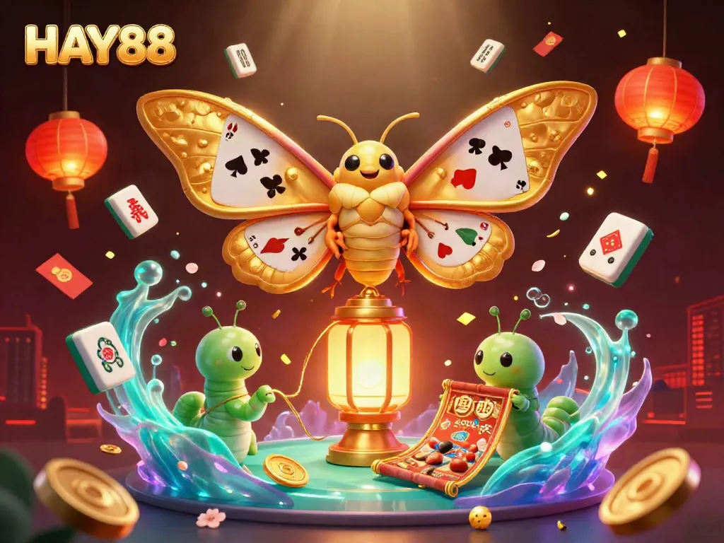 Engage with HAY88's vibrant online casino scene, featuring a majestic atlas moth and golden lantern elements.