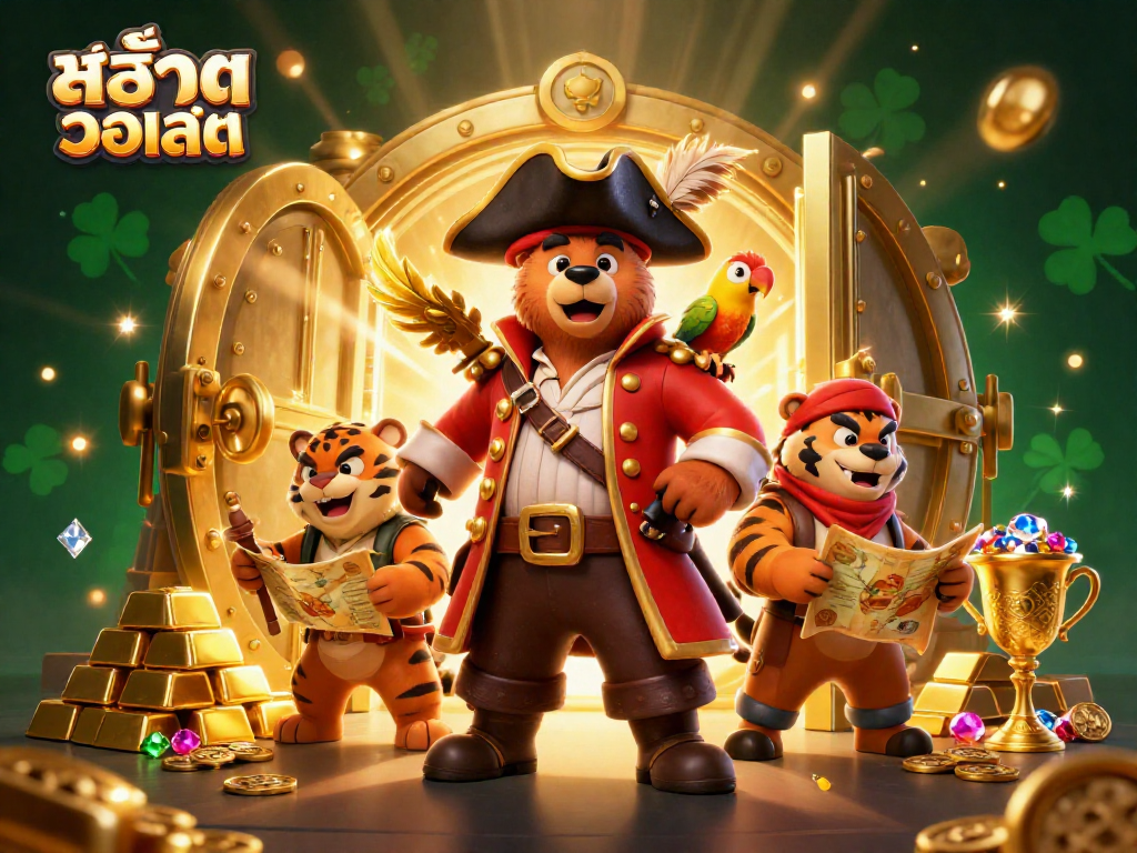 Experience thrilling สล็อตวอเลท adventures with a pirate captain bear, fierce tiger, and sparkling treasures.
