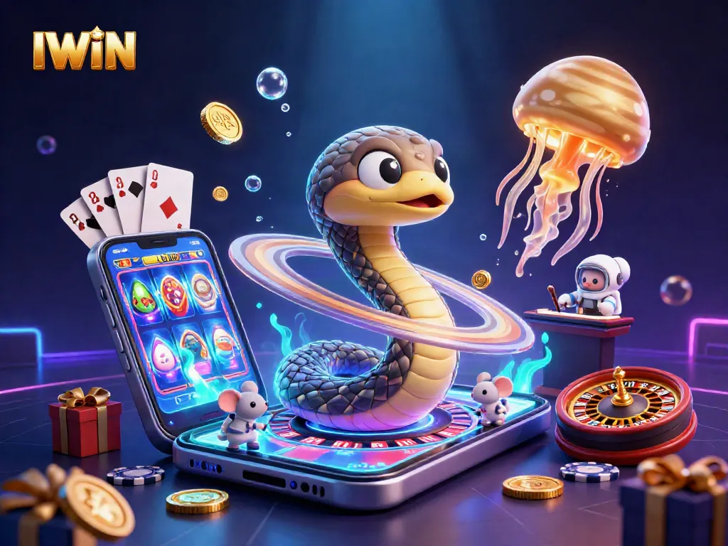 IWIN casino scene featuring interactive characters and vibrant gaming elements for an engaging gambling experience.