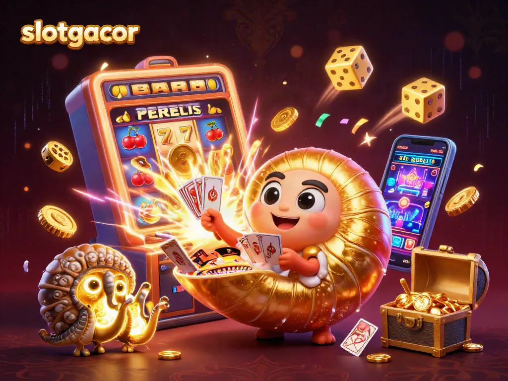 Experience the thrill of slotgacor gaming with colorful party elements exploding around a giant nautilus roulette wheel.