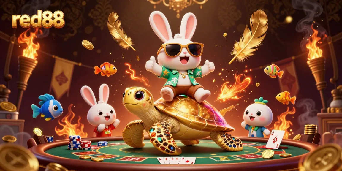 Experience thrilling gameplay with red88 as adorable characters embrace winning in this vibrant casino scene.