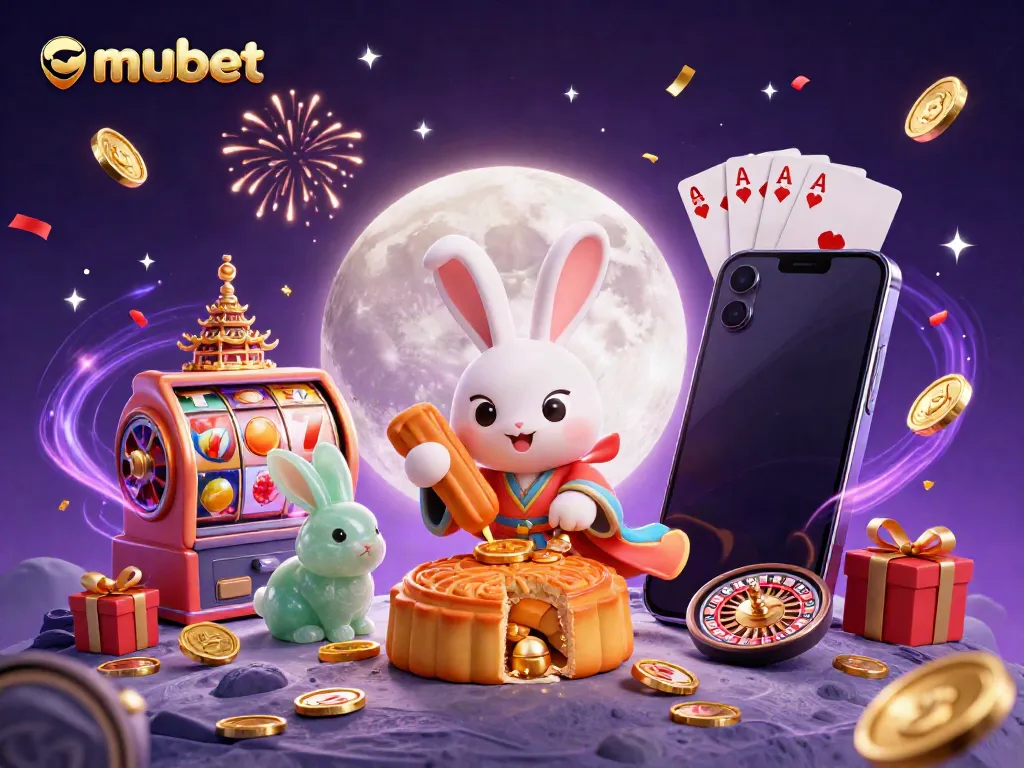 Play exciting casino games right with mubet, featuring a festive rabbit character and vibrant slot reels.