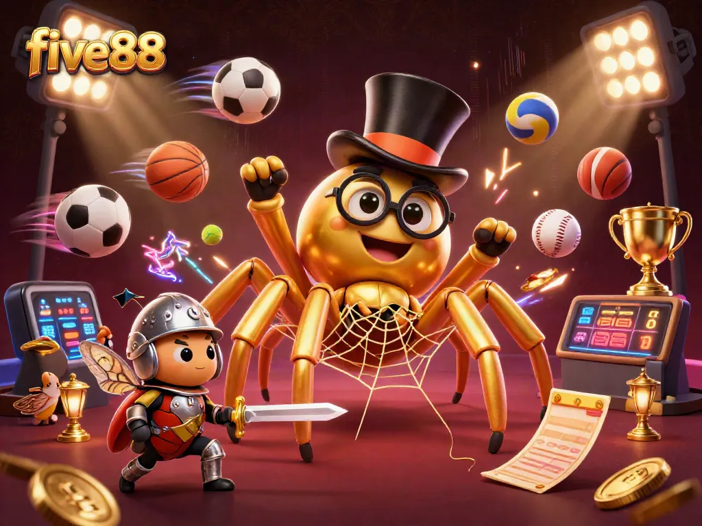 Engage with five88's thrilling gameplay as the brave beetle knight engages in a vibrant casino adventure.