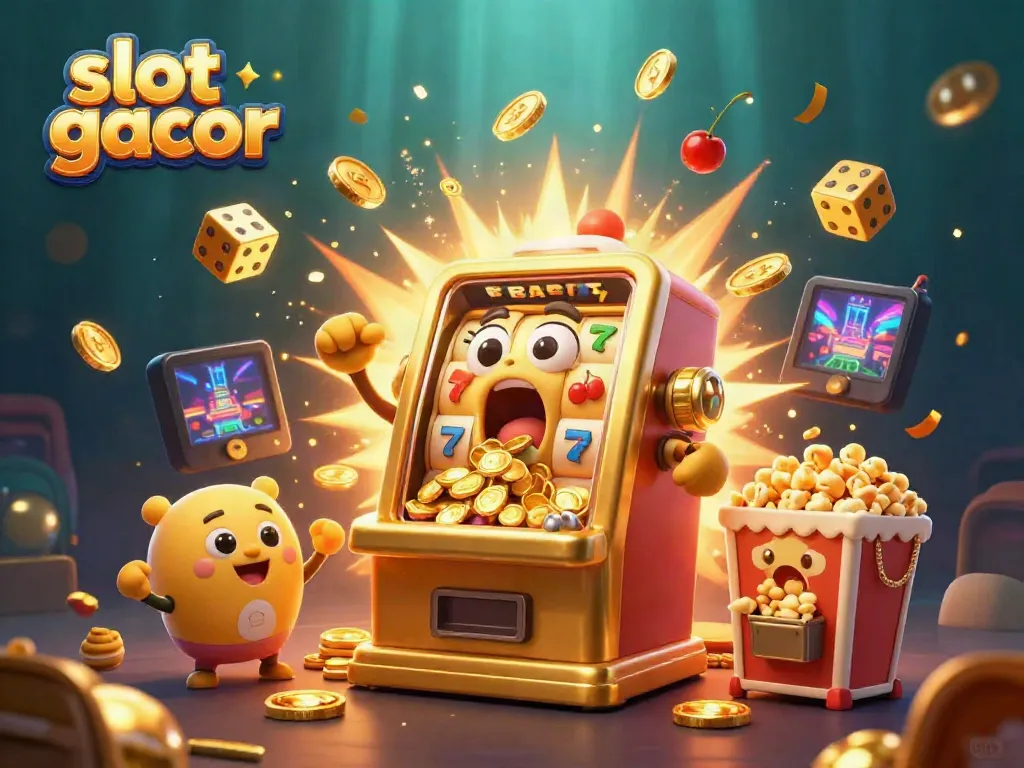 Celebrate the thrill of winning with slot gacor as a golden slot machine hits the jackpot!