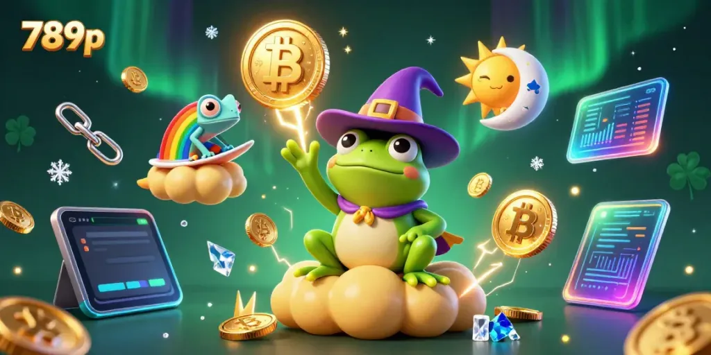 Experience the magic of 789p as a wizard frog conjures golden coins in a vibrant casino world.
