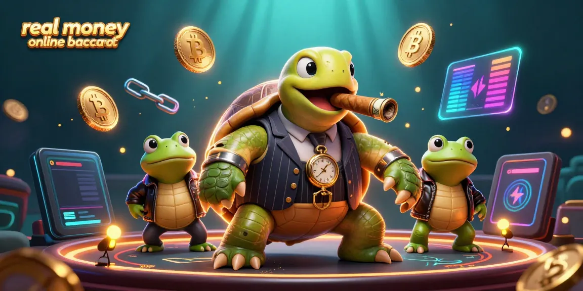 Engage in real money online baccarat at an exciting casino scene with fun characters and elements