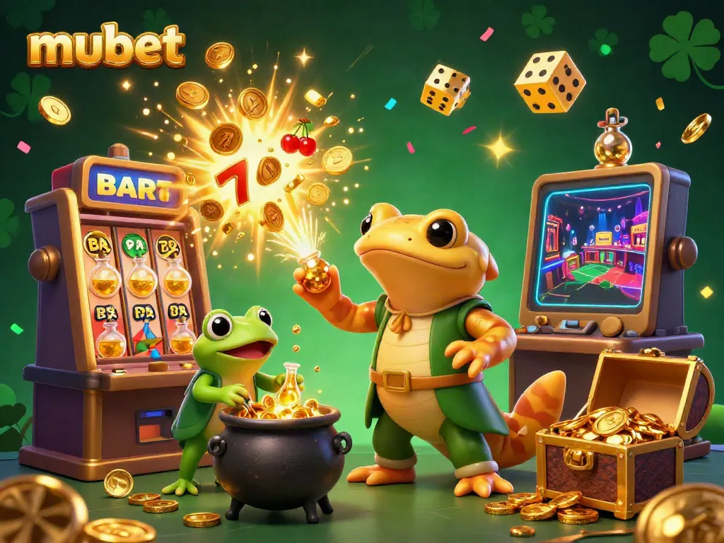 Experience the excitement of Mubet with thrilling gold and jackpot elements in a vibrant casino scene.