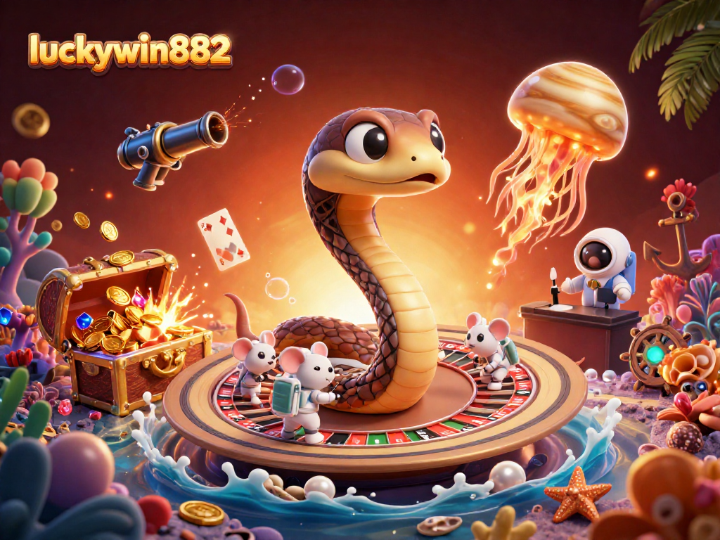 Players engage with the luckywin8882 cosmic roulette, featuring an immersive 3D gambling scene.