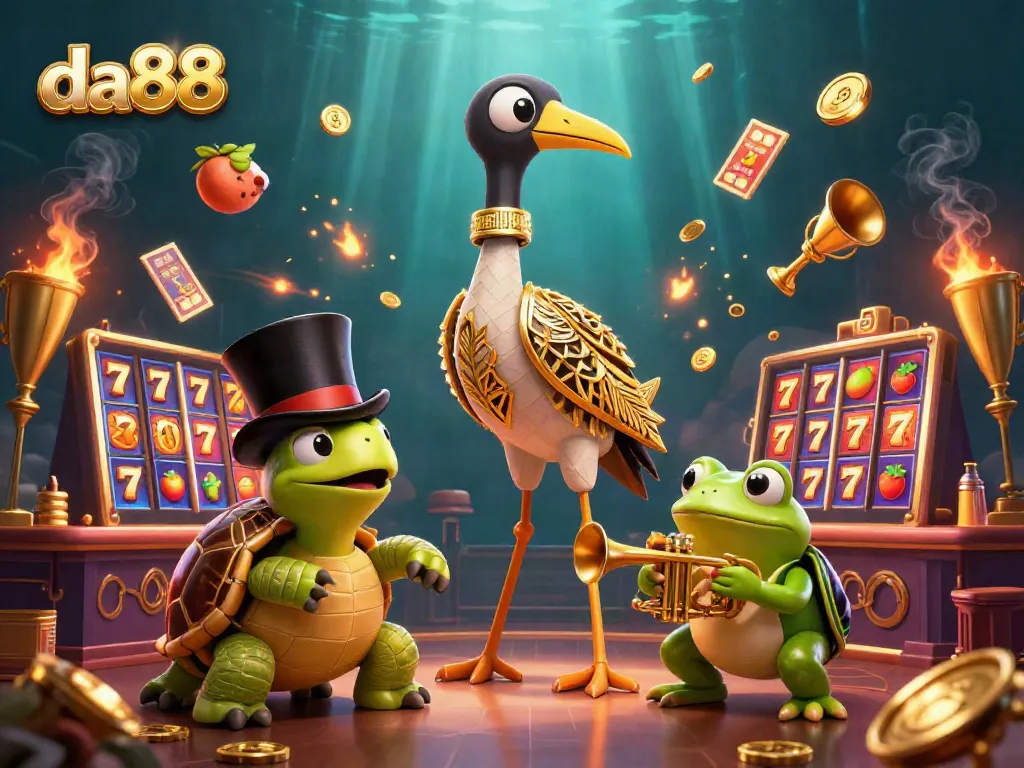 Spin to win with da88 in a vibrant casino scene featuring lively characters and dynamic game elements.