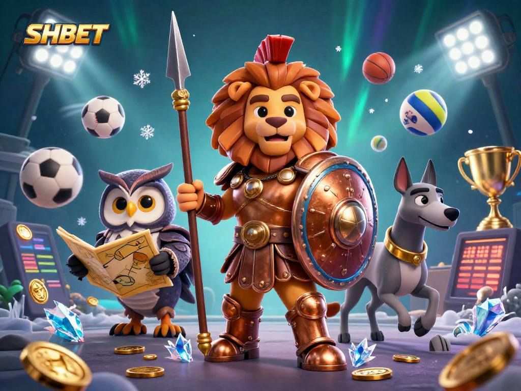 SHBET offers exciting betting opportunities with dynamic sports themes and characters in a vivid scene.